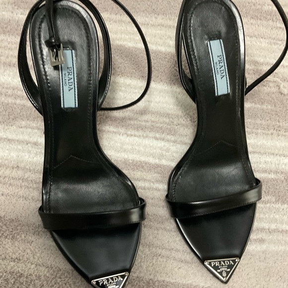 Prada Brushed leather sandals black heels size 38 - Picture 4 of 9
